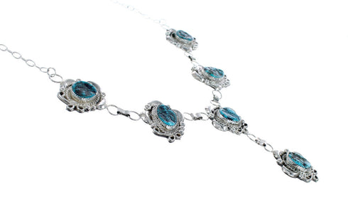 Turquoise Genuine Sterling Silver Navajo Link Necklace Set JX127048
